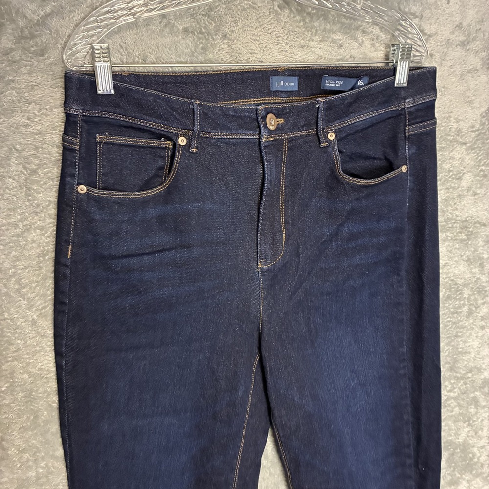 J.Jill Womens High Rise Straight Jeans 16 Tall Dark Indigo Wash Stretch Preppy